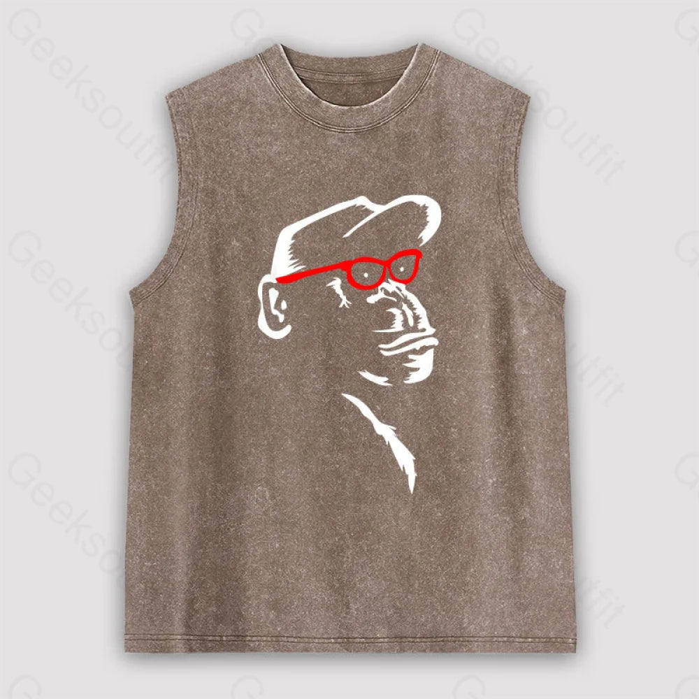 Monkey With Red Glasses Unisex Washed Tank Cool Women's Distressed