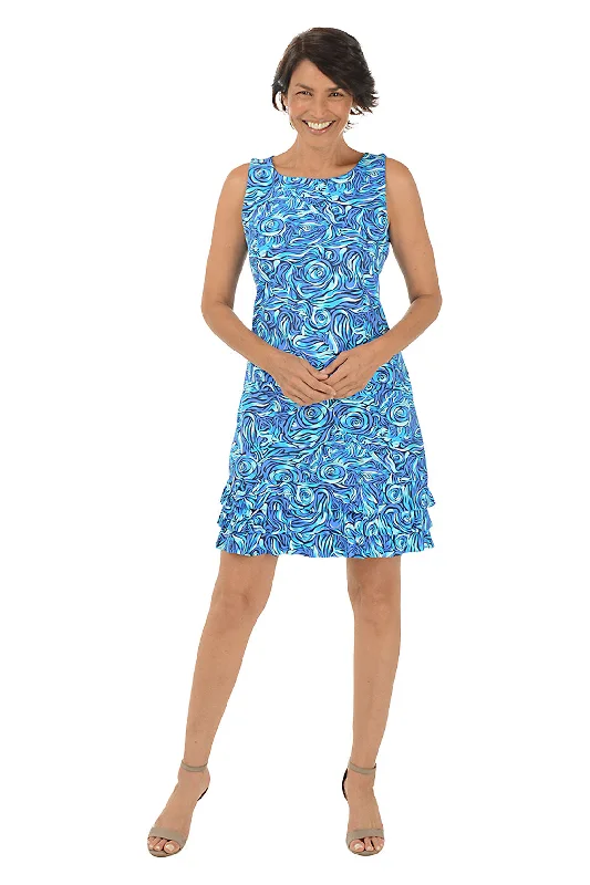 Silver Blue Roses UPF50+ Ruffle Dress Laid - back Women's Vibe