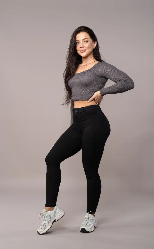Womens Contour Mid Waisted Fitjeans - Black Minimalist Women's Casual