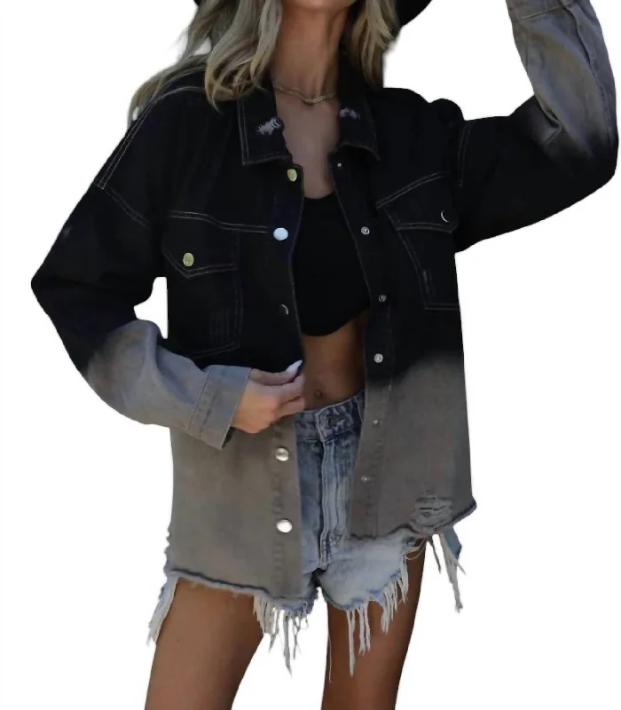 Mya Rock & Roll Distress Ombre Denim Jacket In Black Dynamic Women's Moto