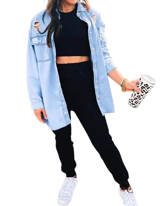 Boss Up Denim Shacket In Light Blue Practical Women's Multi - 