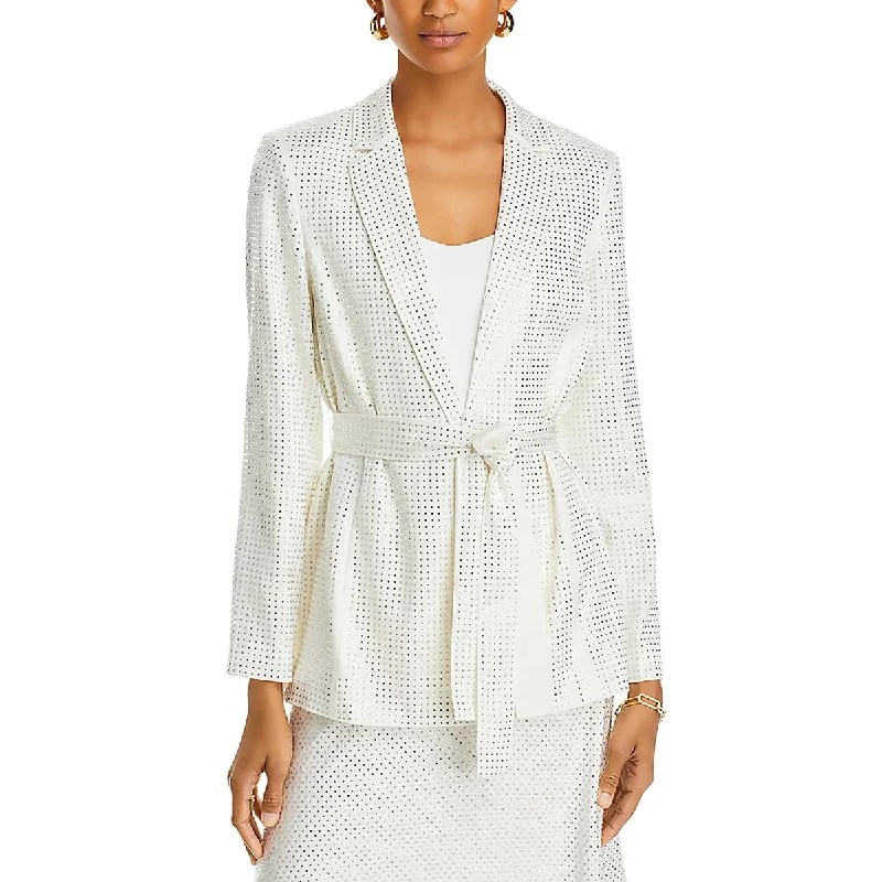 Womens Rhinestone Belted Open Front French