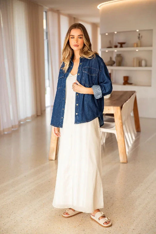 Foxwood Daisy Overshirt Dark Blue Denim Casual Women's Loose - fitting