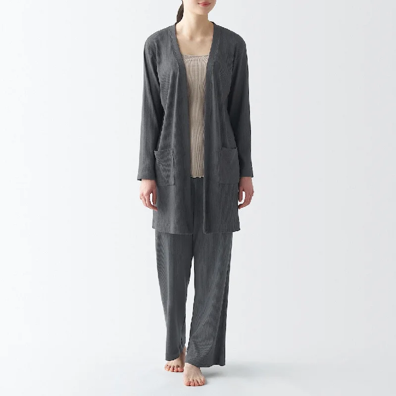 Smooth Ribbed Long Cardigan Stylish Women's Tropical 