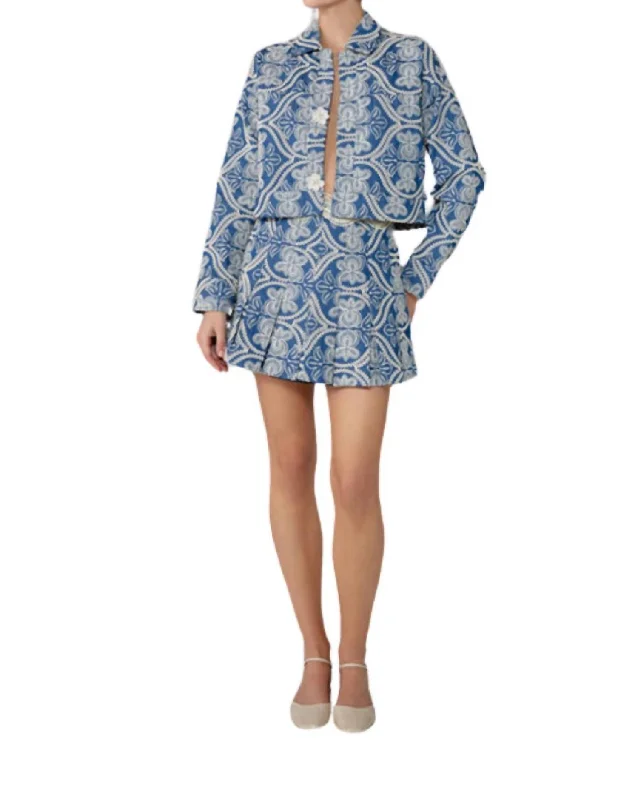 Loraine Crop Jacket In Denim Dapper Women's Bow - adorned