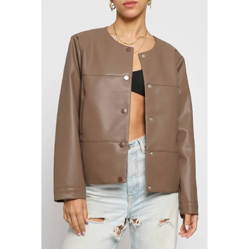 Faux Leather Cropped Jacket In Chestnut Trendy Women's Oversized