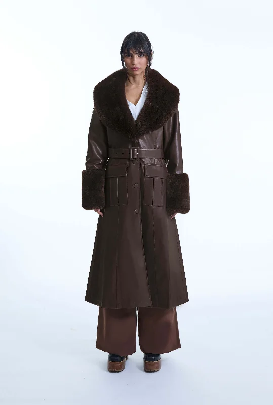 Faux Leather Brown Coat performance