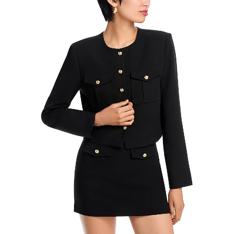 Womens Shoulder Pads Cropped Soft Shell Jacket Geometric
