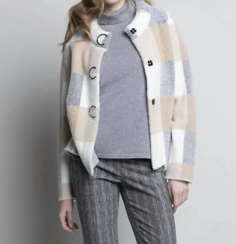 Plaid "c" Snaps Jacket In Dijon Multi Sophisticated Women's Tailored