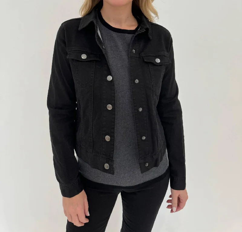Denim Long Sleeve Jean Jacket In Black Bold Women's Animal Print