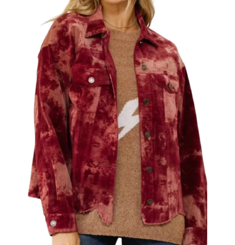 Mineral Ripple Shacket In Red Compression