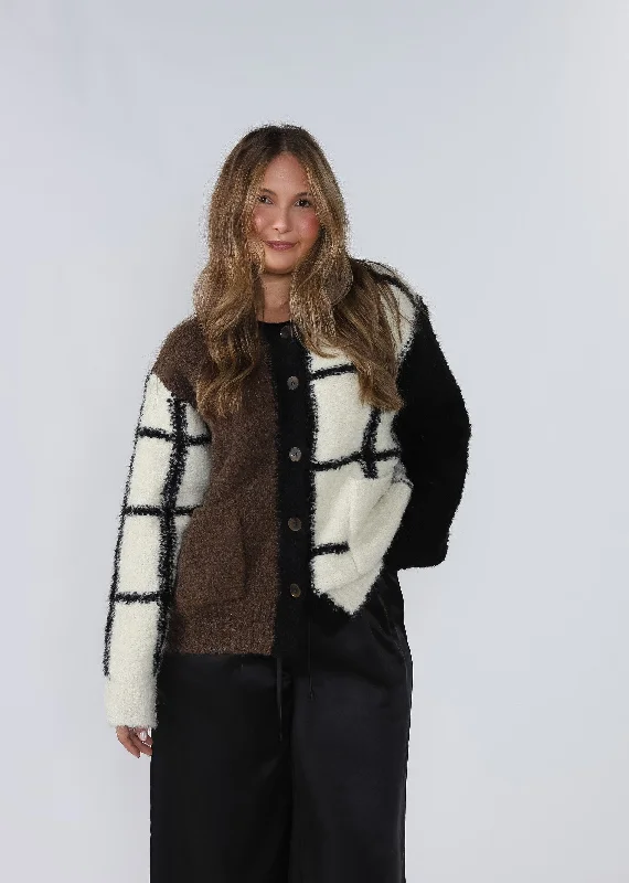 Hadley Oversized Colorbock Grid Buttoned Jacket Bold Women's Animal Print