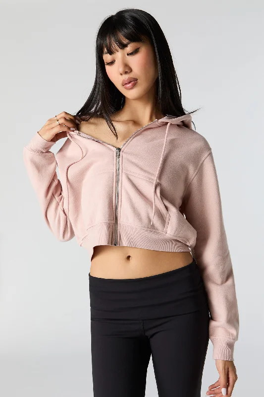 Fleece Cropped Zip-Up Hoodie Geometric