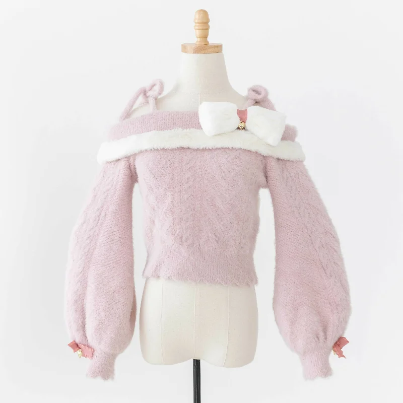 Lilia & Lace Bunny Ear Knit Sweater with Engraved Heart Charms (Pink) Sophisticated Women's 