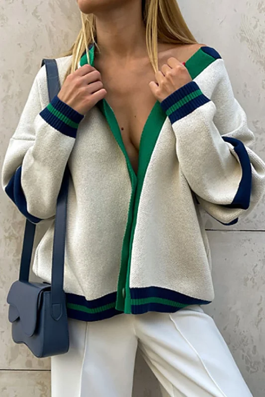 Contrast Striped Knit Cardigan Bold Women's Statement