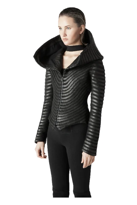 Obsidian Hooded Leather Jacket Vintage Women's 1970S 