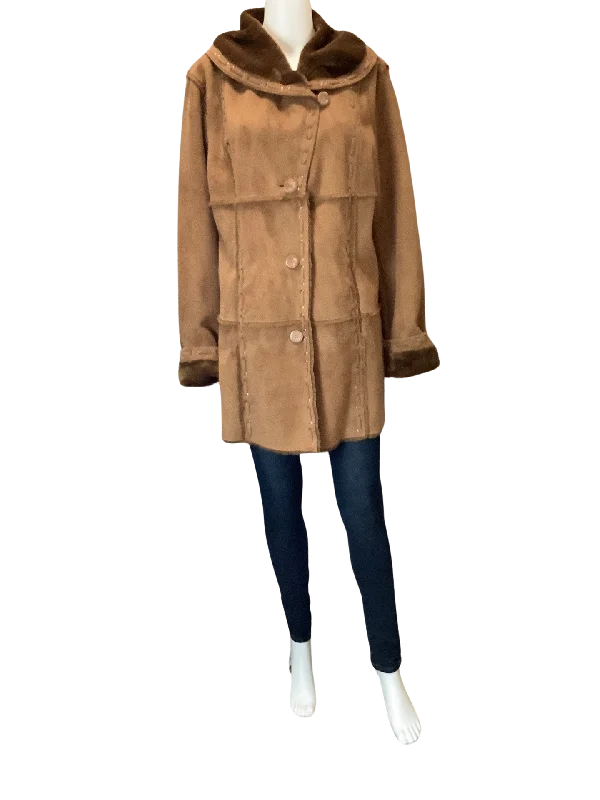 Dennis Basso Women's Coat Brown Faux Suede Size: M Stylish Women's Neon
