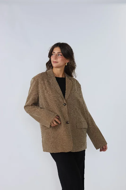 Kerry Oversized Herringbone Blazer (Khaki) Trendy Women's 