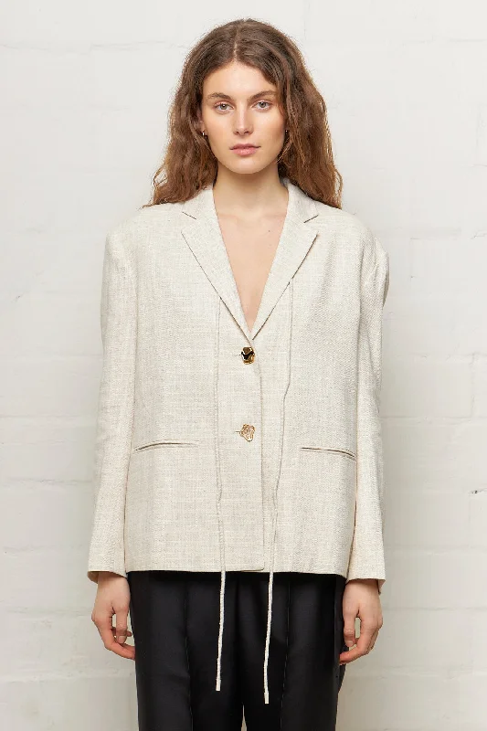 Ashley Beige Cotton Blend Jacket Classic Women's Pin - striped