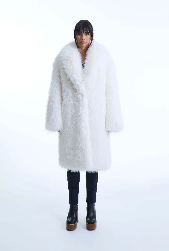 White Faux Fur Coat Youthful Women's Anime - inspired