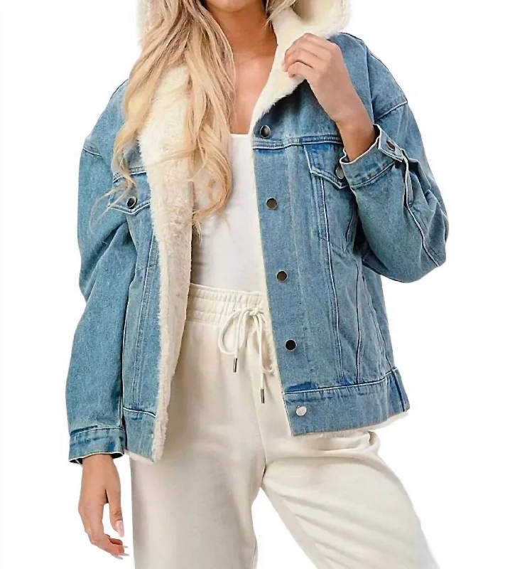 Evelyn Hooded Denim Jacket With Faux Fur Lining Vintage Women's 1970S 