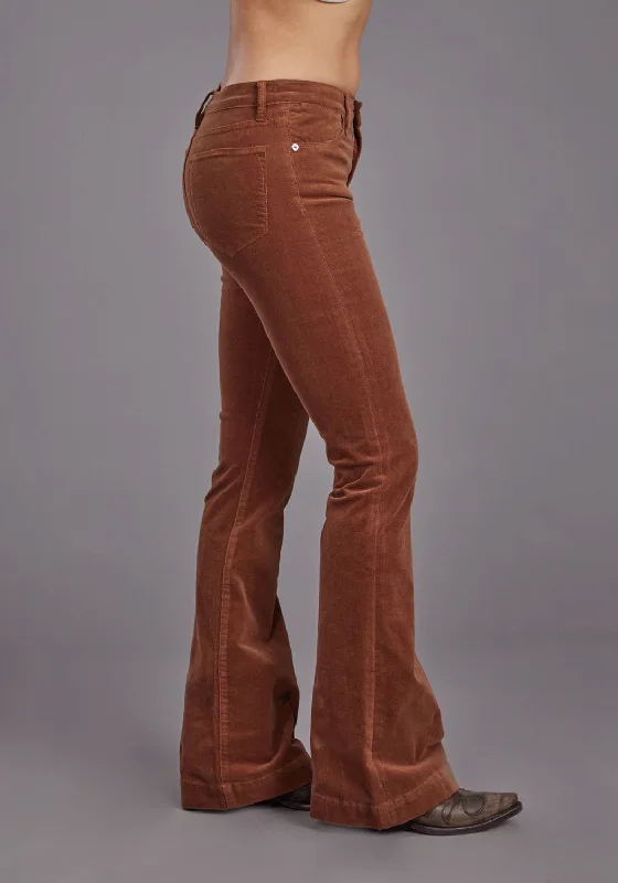 Stetson Womens 921 High Waist Flare Corduroy Brown Cotton Blend Jeans Polished Women's Silk