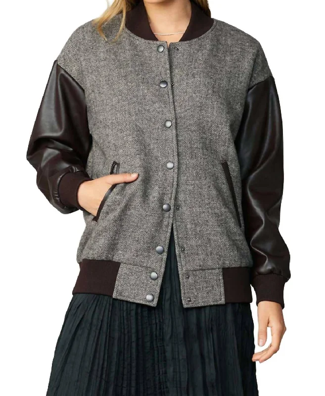 Oversized Wool Tweed Bomber In Chocolate Monochromatic All - in - one