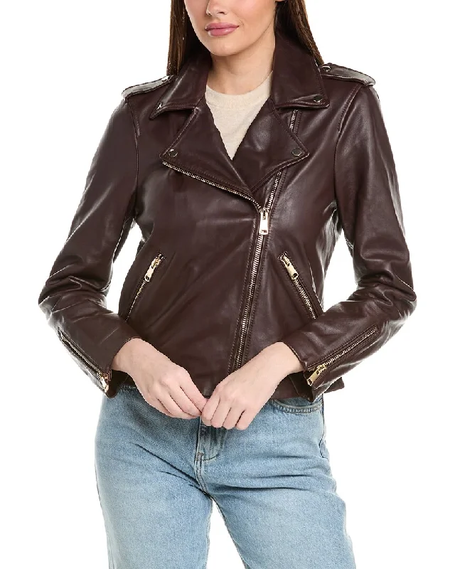 Reiss Leiya Leather Biker Jacket Sharp Women's Italian