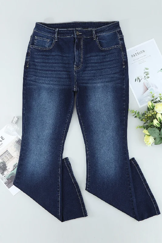 Plus Size Mid-Rise Waist Flare Jeans Refined Women's Hand - crafted