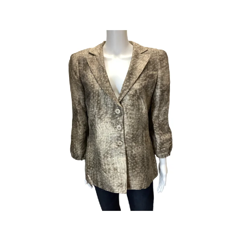 Armani Tan Silk Blend Blazer Size 12 Feminine Women's Style 