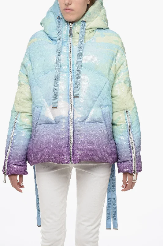Khrisjoy Gradient SUNSET Down-Jacket with Sequined Embroideries Feminine Women's Soft 
