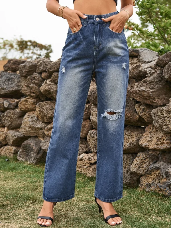 Distressed Jeans with Pockets Relaxed Women's Beachy