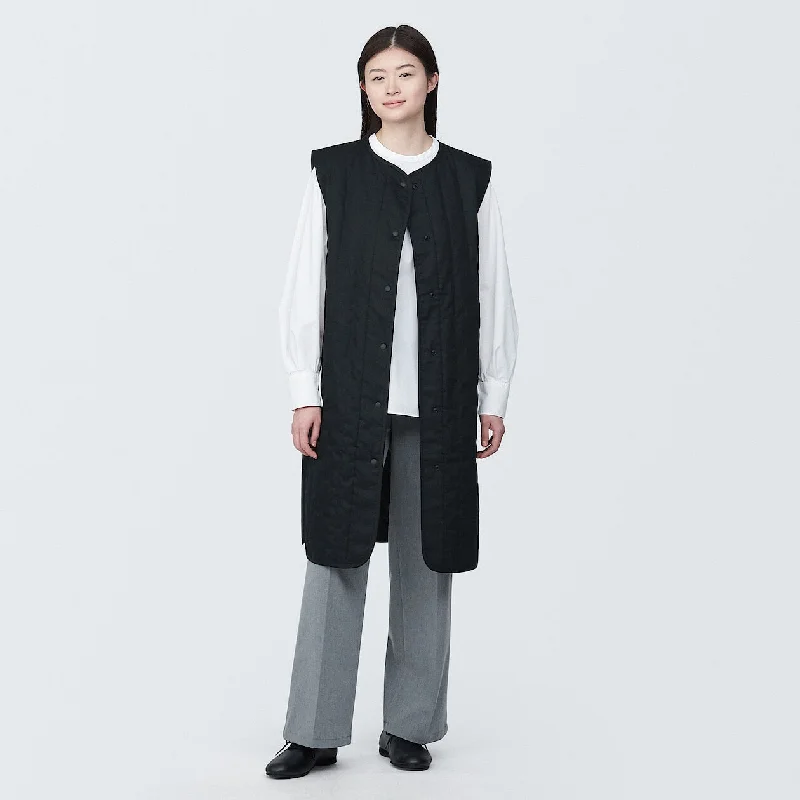 Kapok Blend Padded Long Gilet Vest Streetwear Style for 