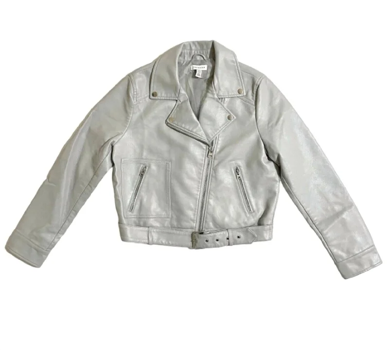 Women's Faux Leather Belted Moto Jacket In Gray Refined Women's Velvet
