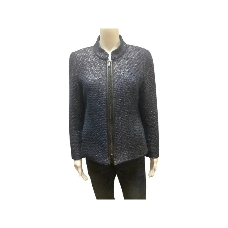 Lafayette 148 Metallic Blue/Black Jacket Size 10 Polished Women's Silk