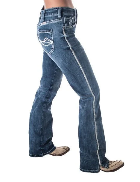 Cowgirl Tuff Womens Lightning Medium Wash Cotton Blend Jeans Monochromatic Office Style