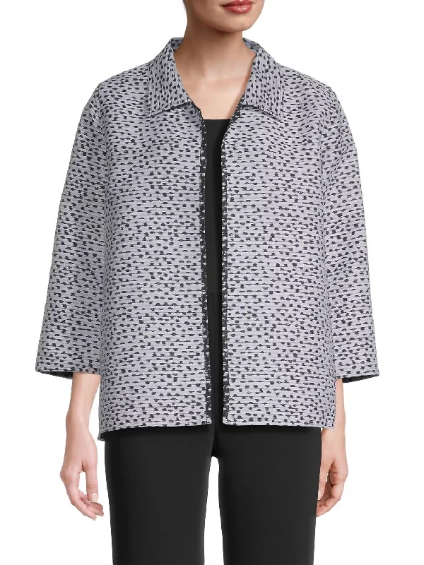 Contrast Dot Jacquard Easy Jacket In White/black Sporty Women's Athleisure 