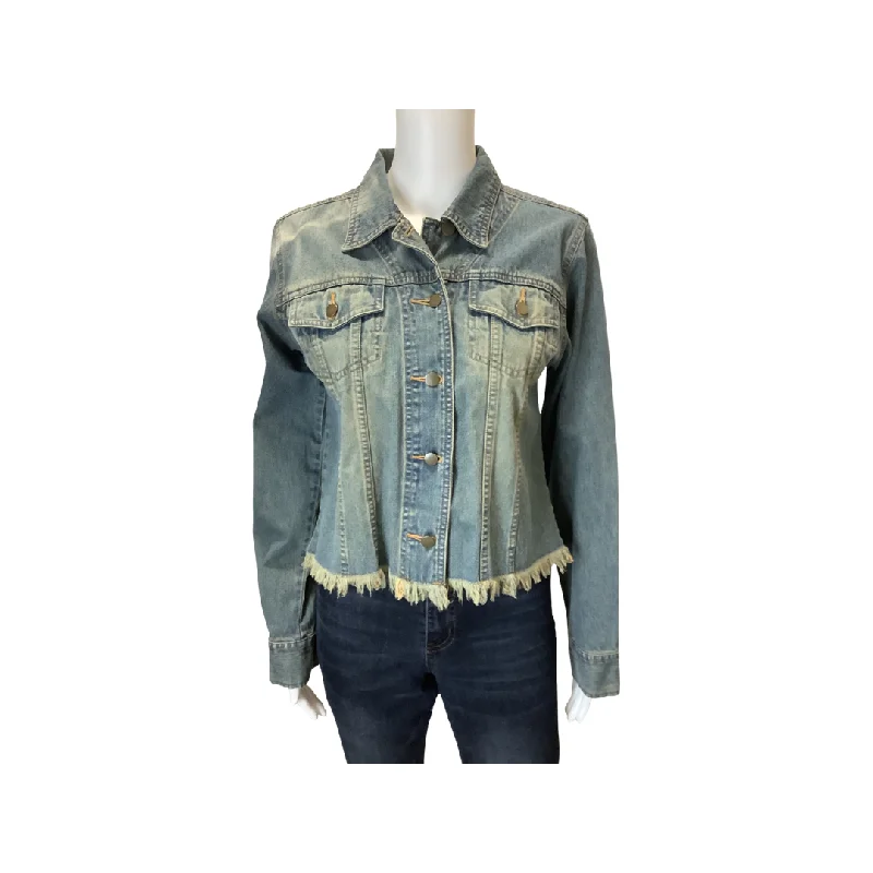 Classic Blues Faded Blue Raw Hem Jean Jacket Size L Gym