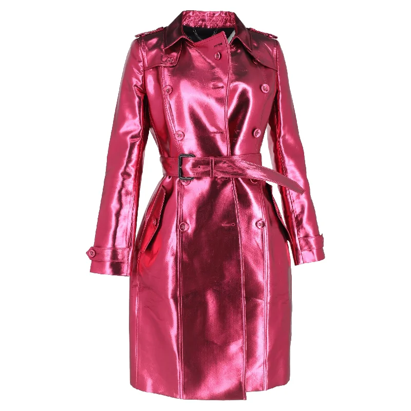 Burberry Belted Double-Breasted Trench Coat in Metallic Pink Acetate Monochromatic Office Style