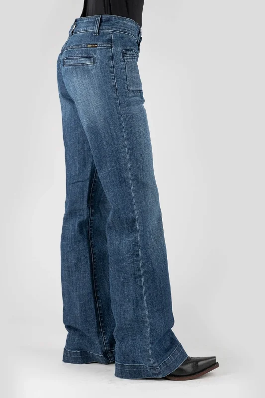 Stetson Womens 214 Plain Back Blue Cotton Blend Jeans Relaxed Women's Beachy