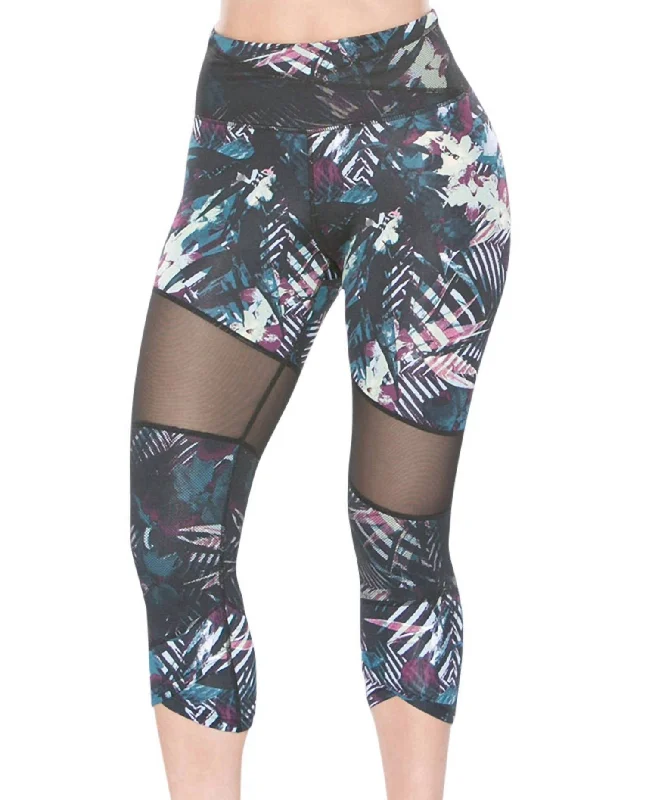 Mesh Panel Brigitte Capri Leggings In Paradise Cool Women's Distressed