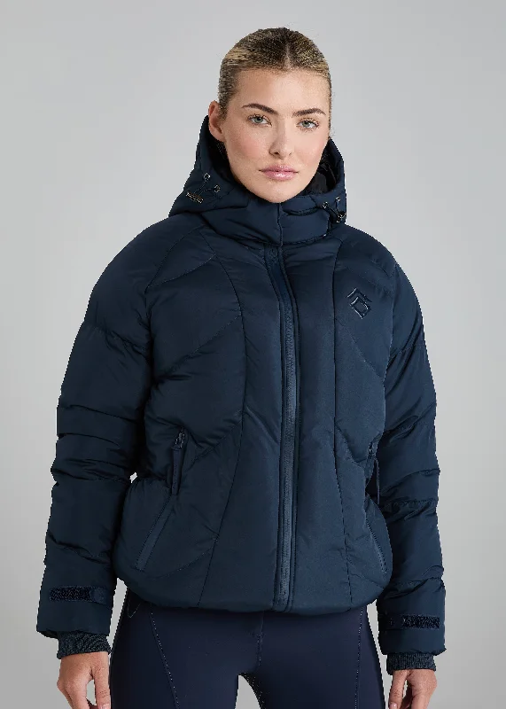 Navy Puffer Coat Dapper Women's Bow - adorned