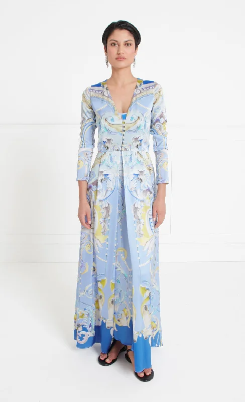Carline Print Coat - Vista Blue Dapper Women's Bow - adorned