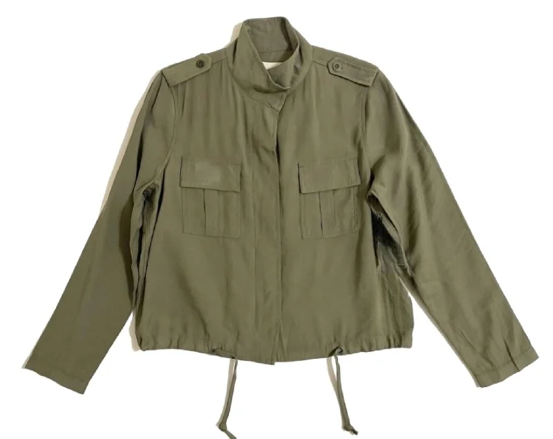 Women's Crop Military Style Casual Jacket In Green Sleek Women's 