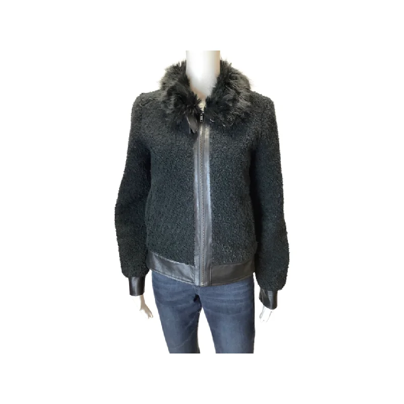 William Rast Black Faux Fur Collar Bomber Jacket Size S Rugged Women's Outdoor 