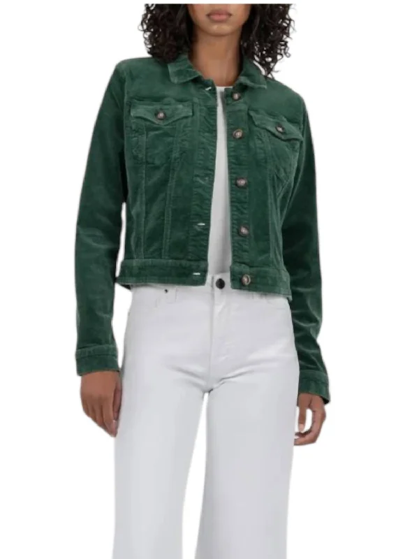 Julie Crop Corduroy Jacket In Green Sporty Women's Tennis