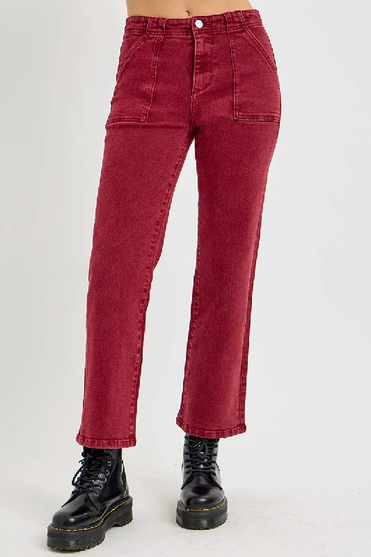 RISEN Full Size High Rise Straight Jeans with Patch Pockets Polished Women's Silk