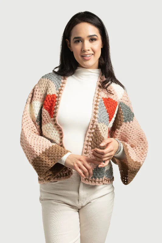 Hand-Crocheted Geometric Short Jacket Cool Women's Skate