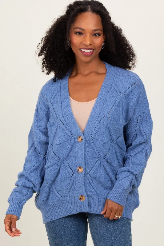Blue Diamond Knit Button Up Sweater Cardigan purpose