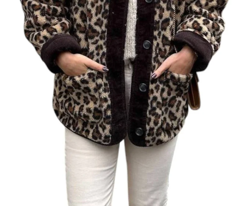 Fleece Leopard Shacket In Multi Relaxed Women's Beachy